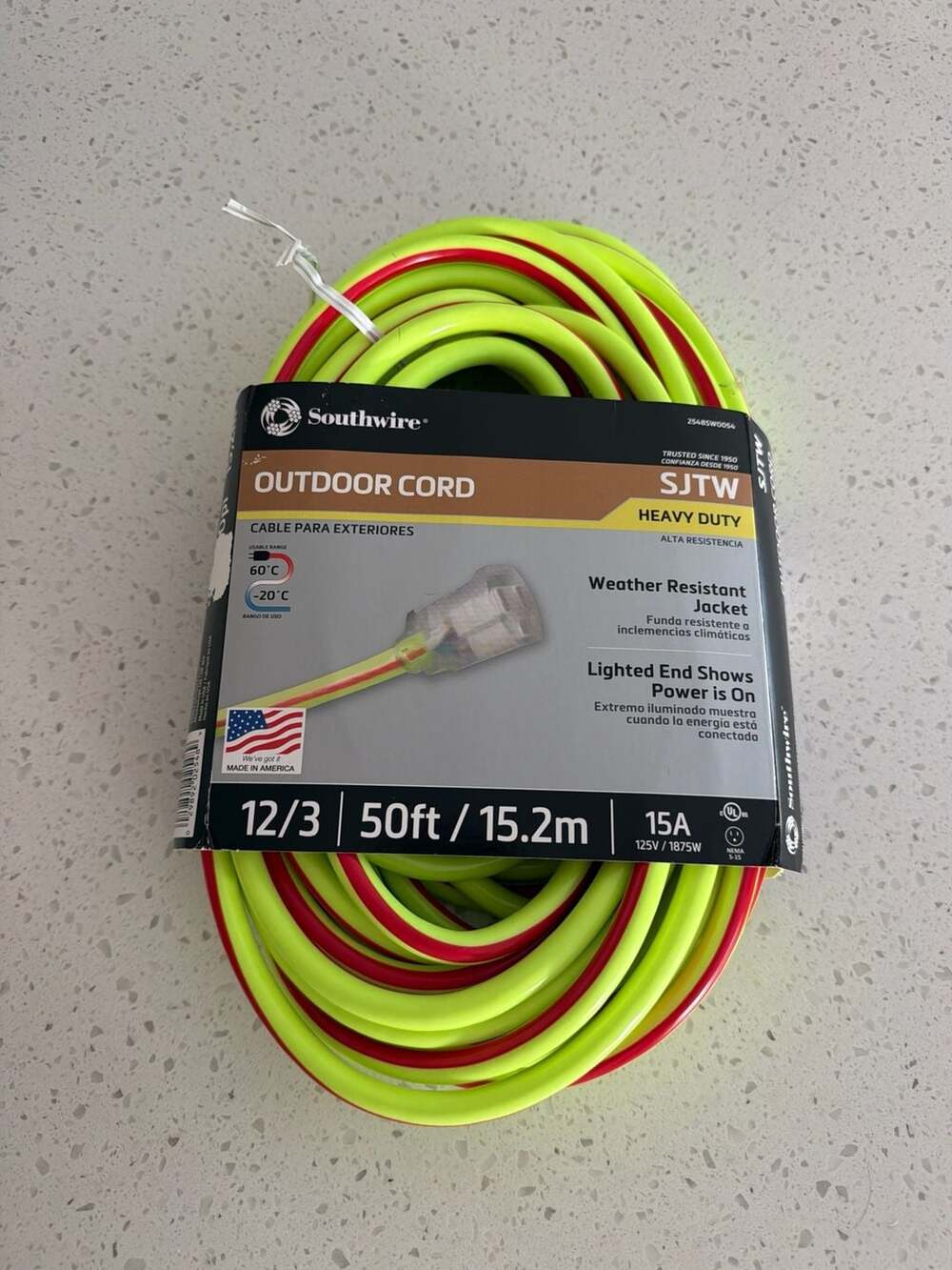 Southwire 50ft 12/3 SJTW Heavy Duty Outdoor Extension Cord with Lighted End